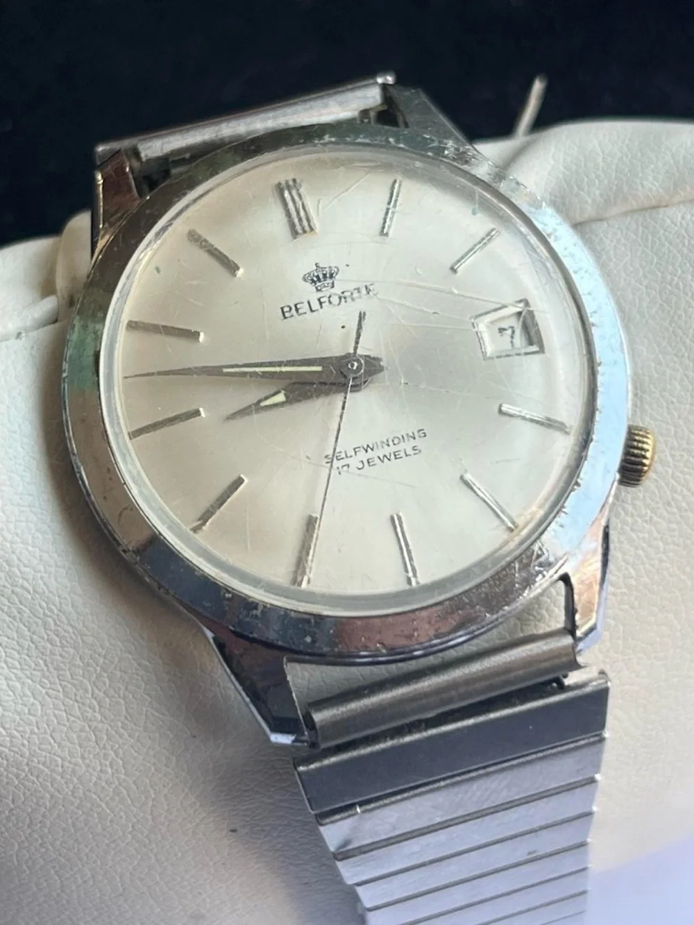 Vintage Belforte Men's Silver mechanical auto Watch - Classic White Dial